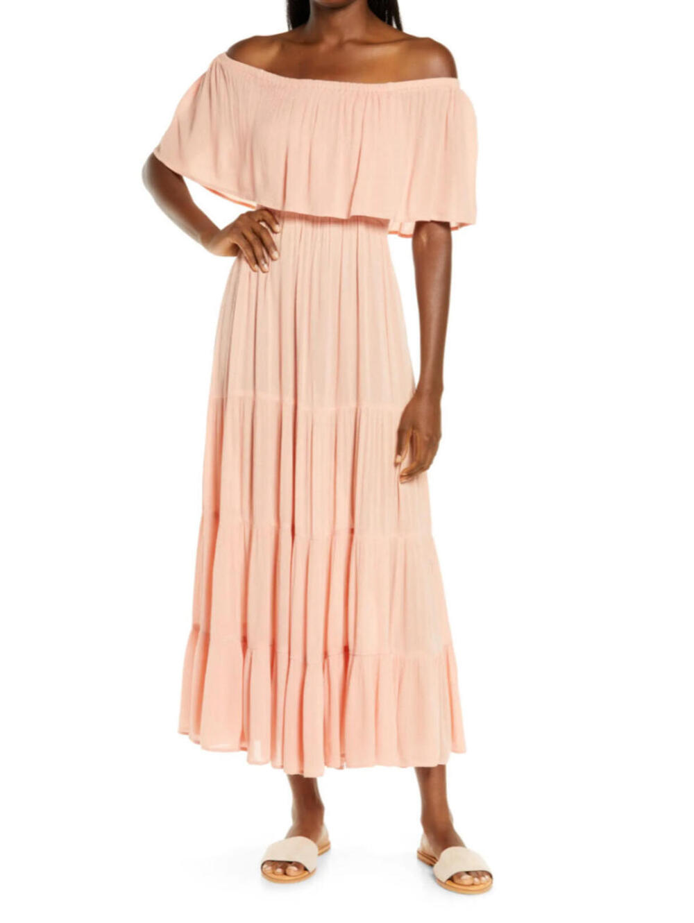 Forever 21 Contemporary Pink Off-Shoulder Maxi Dress XS